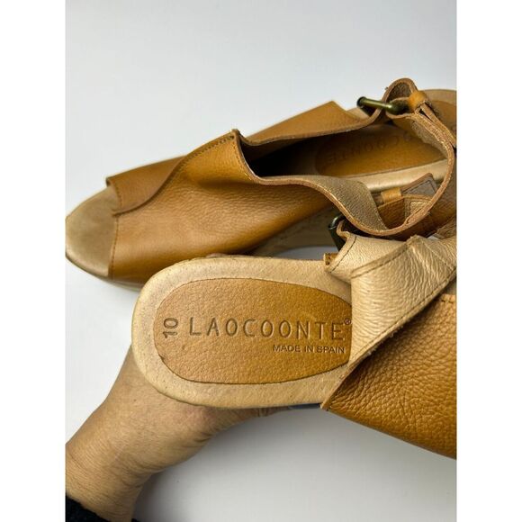 LAOCOONTE Julianne Tan Sling Back Leather Platform Wedge Casual Sandals‎ Size 10 - Picture 10 of 16